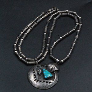 BEST STERLING SILVER NAVAJO HOPI SHADOW BOX TURQUOISE NECKLACE